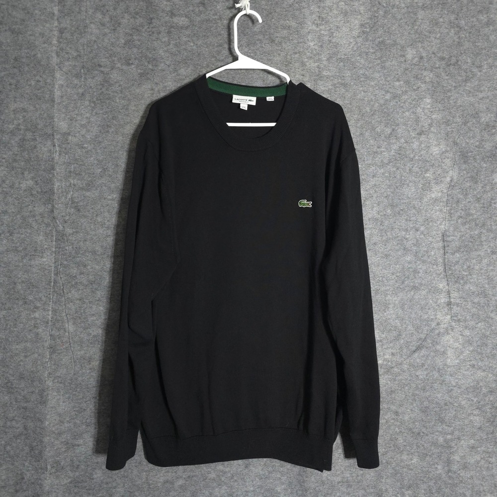 Lacoste Crew Neck‎ Sweater Mens 3XL Black AH1985 Cotton Knit Regular Fit Logo